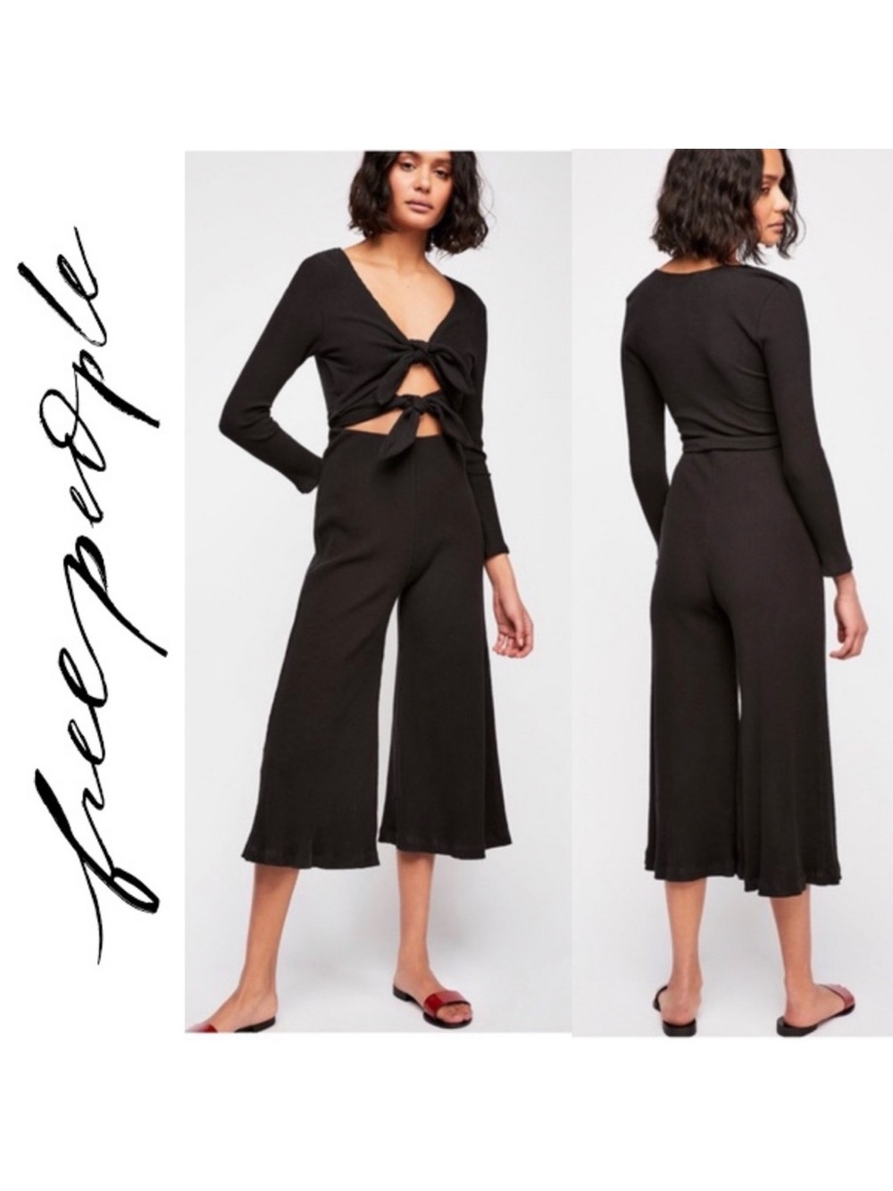Free People black Look At Me tie front jumpsuit NEW